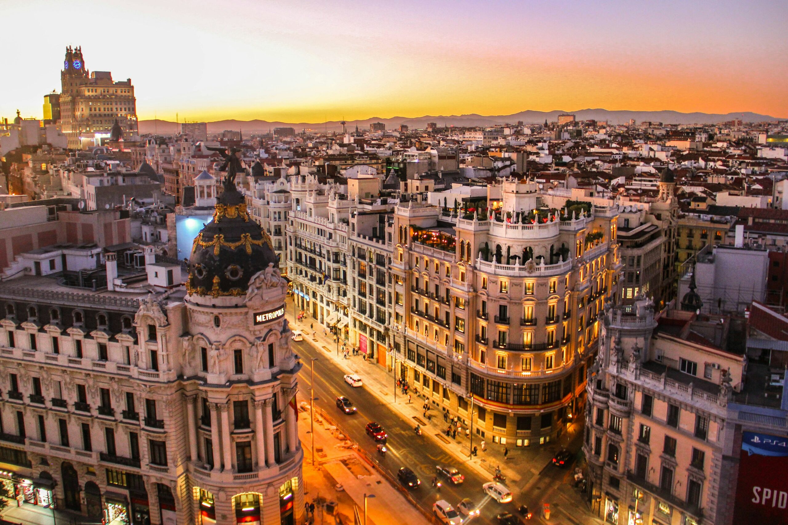 Areal view of city buildings during the night